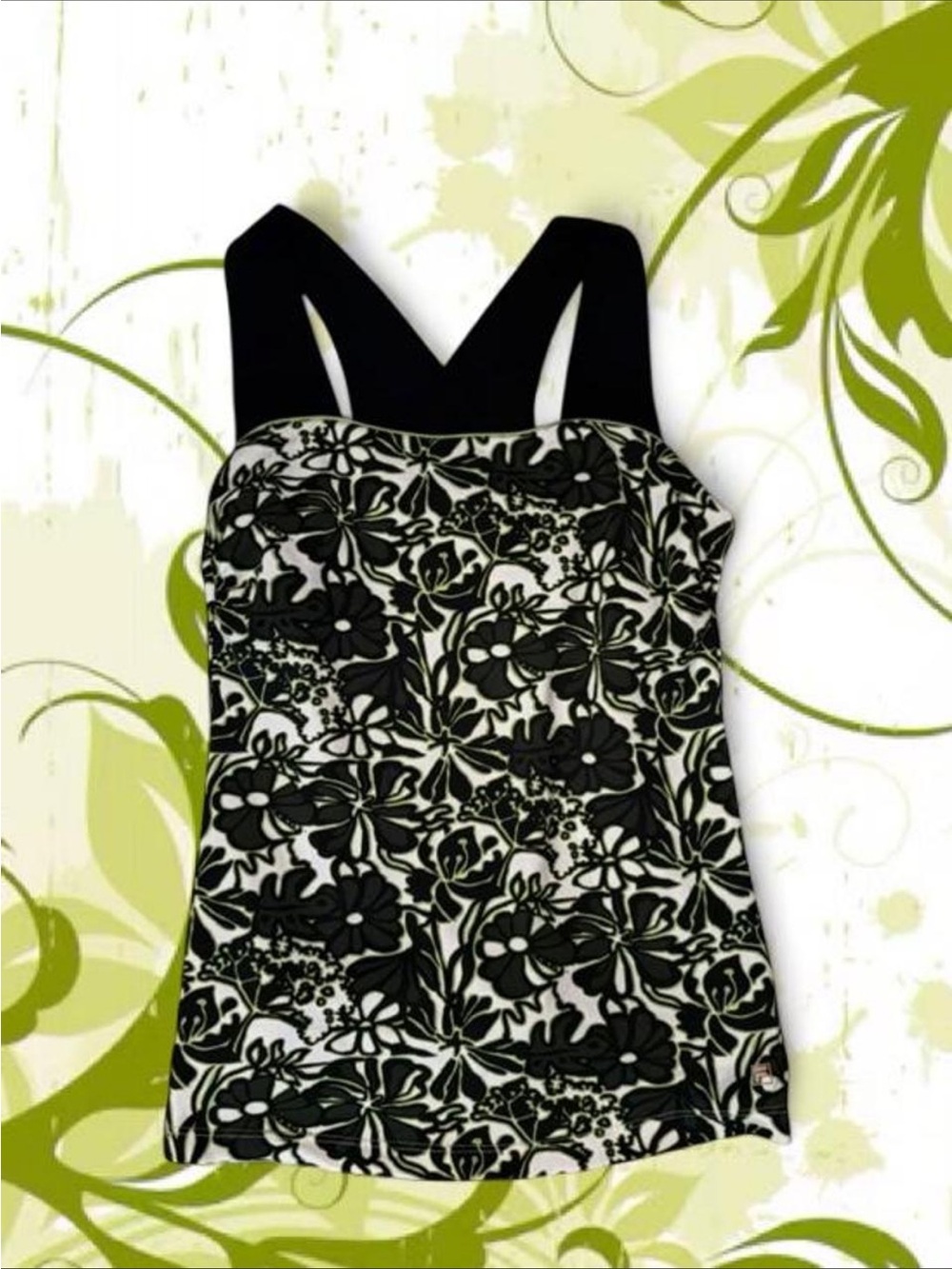Fila Black & White Floral Tank with Contrast Straps